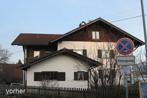 Das alte Dach und Dachgeschoss von außen vor der umfangreichen Sanierung